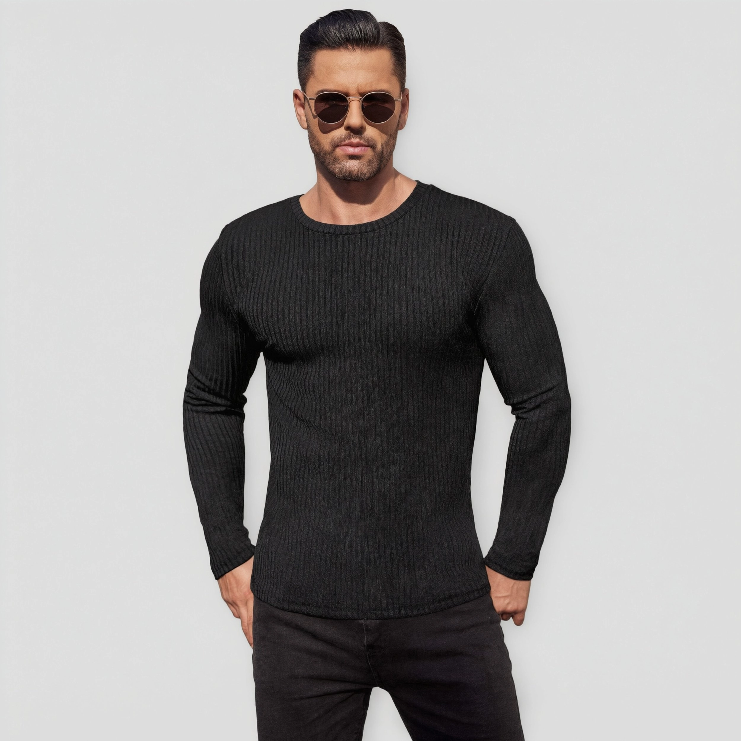 Ekouaer Mens Long Sleeve Tops Thermal Underwear Shirts Ribbed Crew Neck Loungewear Solid Tight Tees