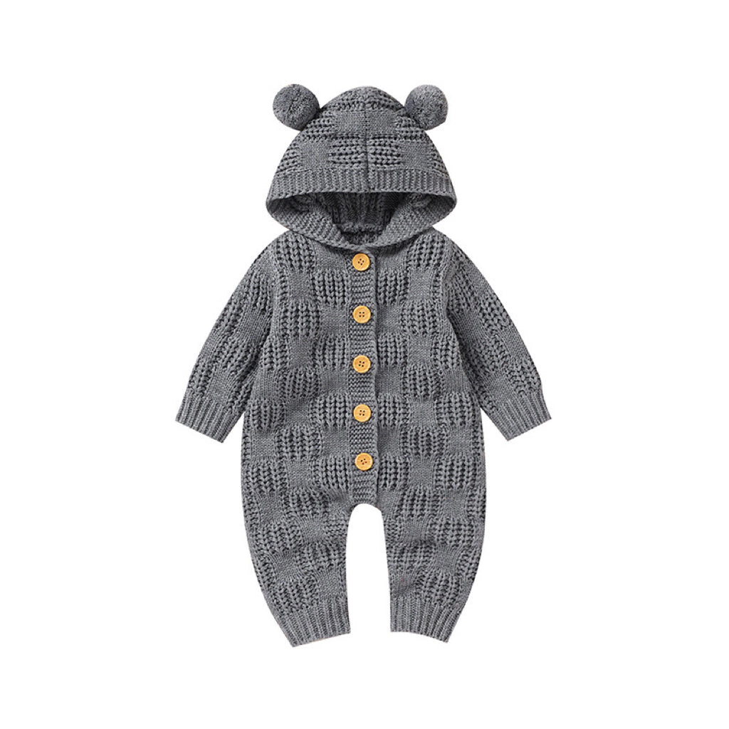 MyKids-USA Baby Solid Color Small Ear Patched Design Thermal Romper
