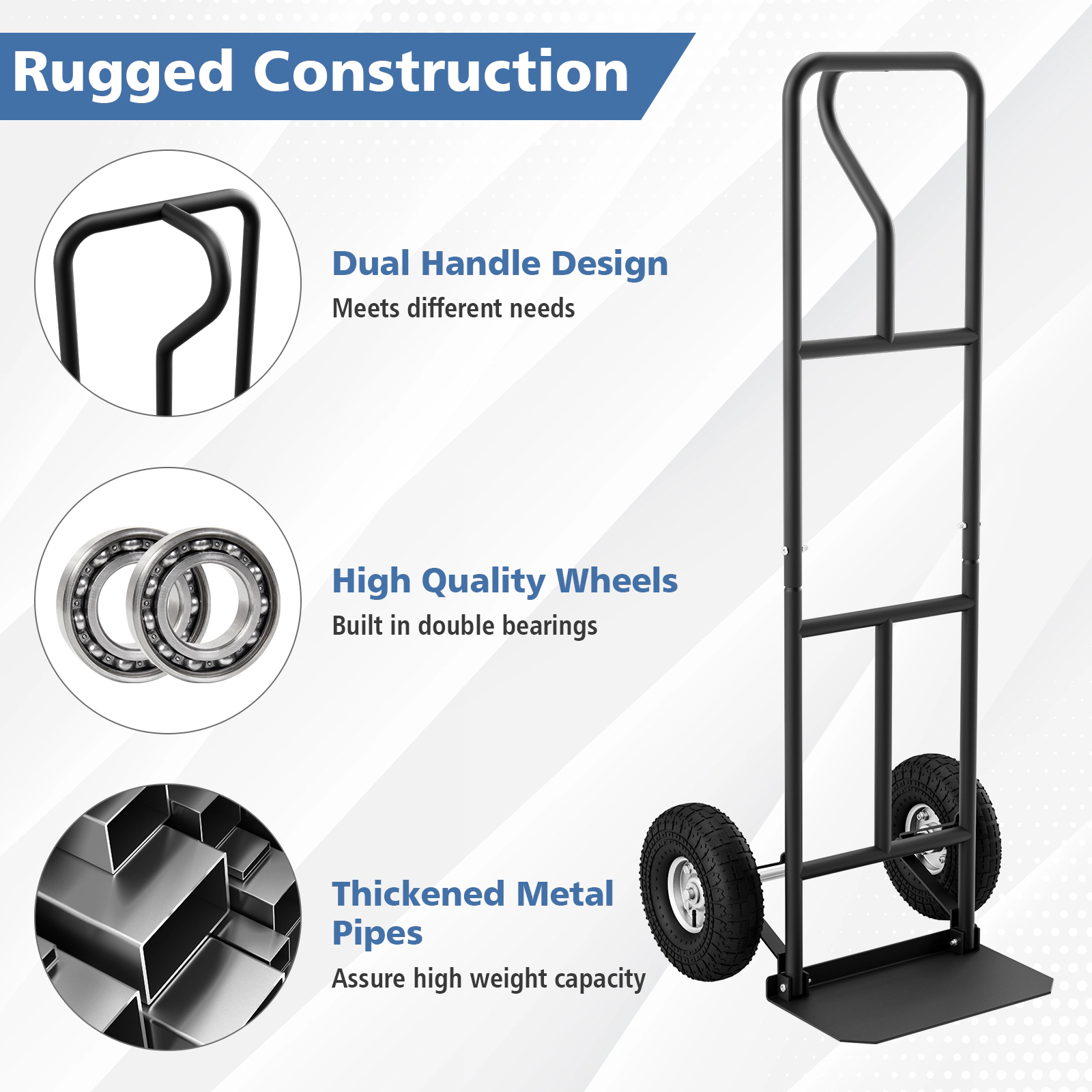 SUGIFT Folding Load Plate P-Handle Steel Frame Hand Truck 21-in x 19-in x 52-in 660-lb Capacity 10-in Wheels Black
