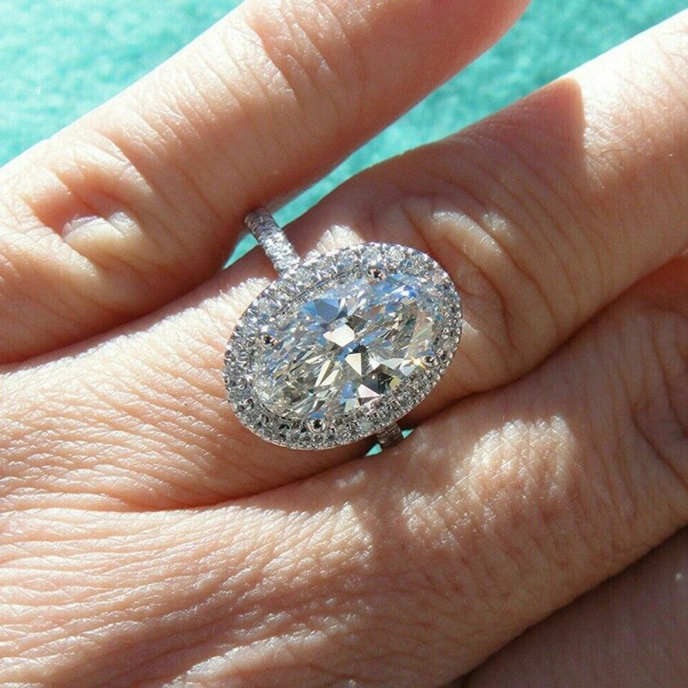 Women's Oval Zirconia Engagement Ring Wedding Jewelry Gift