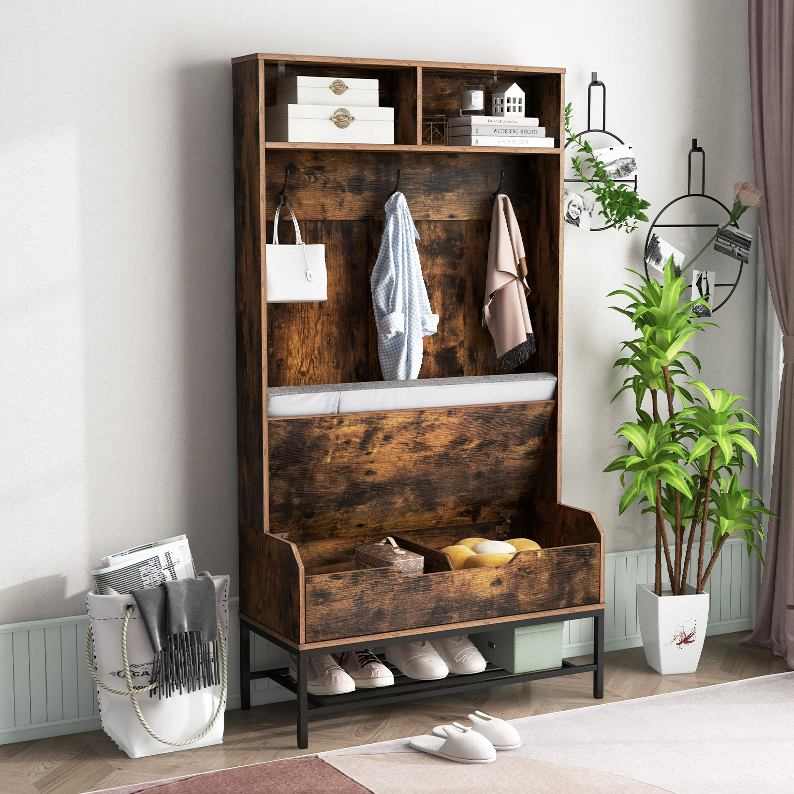 Hivvago 4-in-1 Hall Tree with Coat Rack and Shoe Storage
