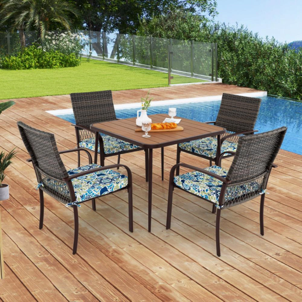 Hivvago 5 Pieces Patio Dining Set 4 Cushioned Rattan Armchairs And Square Table