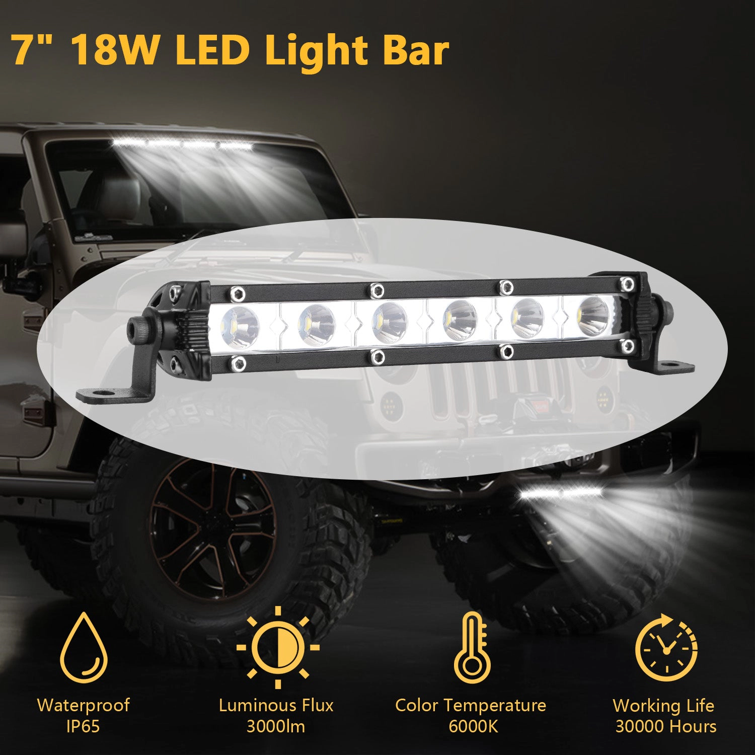 GBruno 7-Inch 18W LED Light Bar For Truck Boat