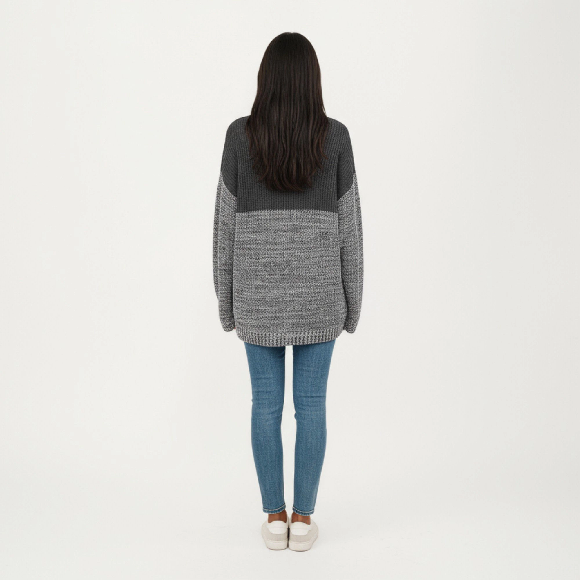 Anna-Kaci Women's Colorblock Waffle Marled Stitch Long Sleeve Knit Sweater