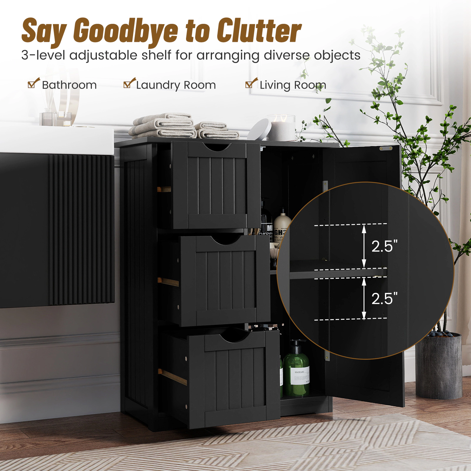 SlickBlue Freestanding Storage Cabinet with 3 Drawers and Cupboard
