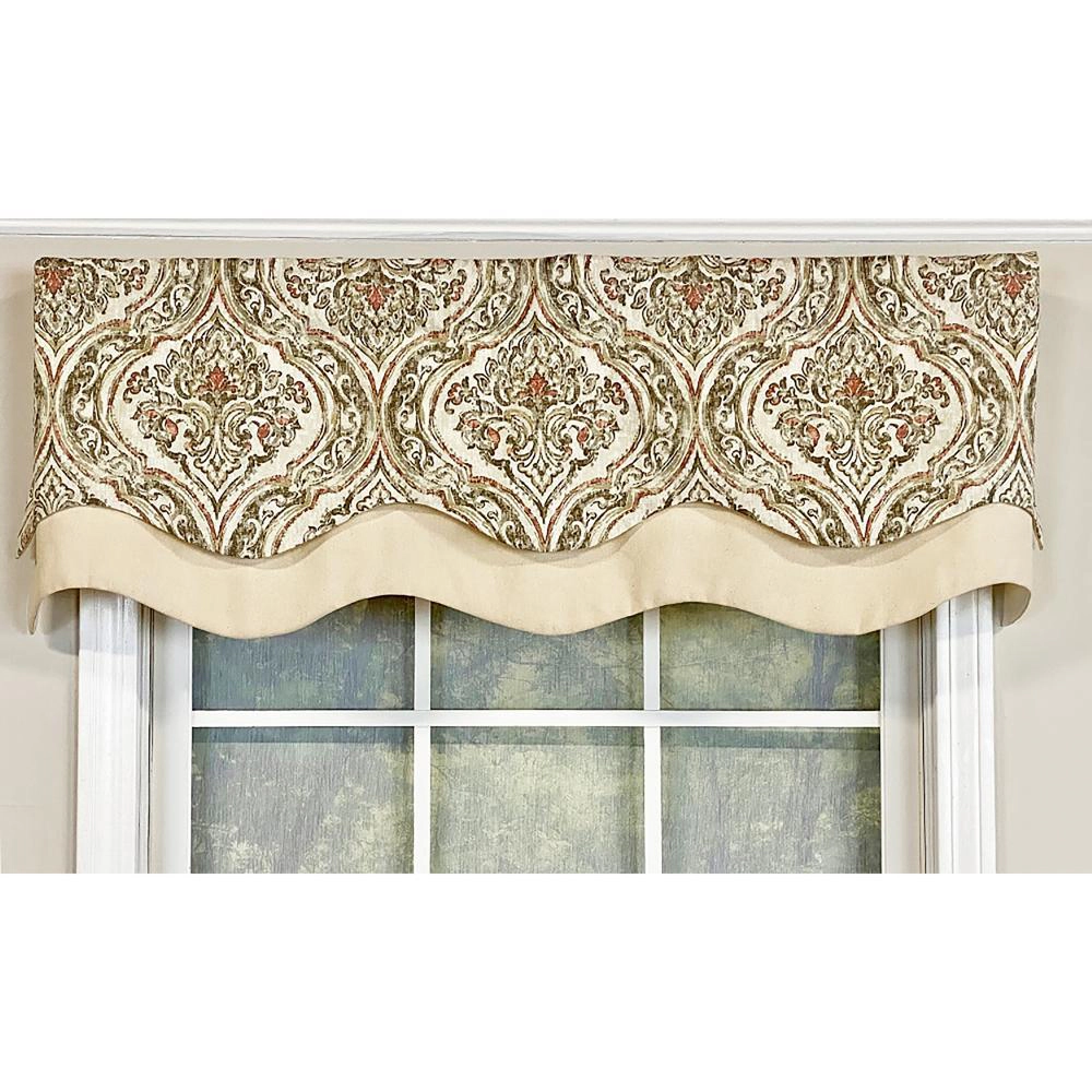 RLF Home Diamond Damask Glory Valance Blush. 3" Rod Pocket, Layered. 50"W X 16"L