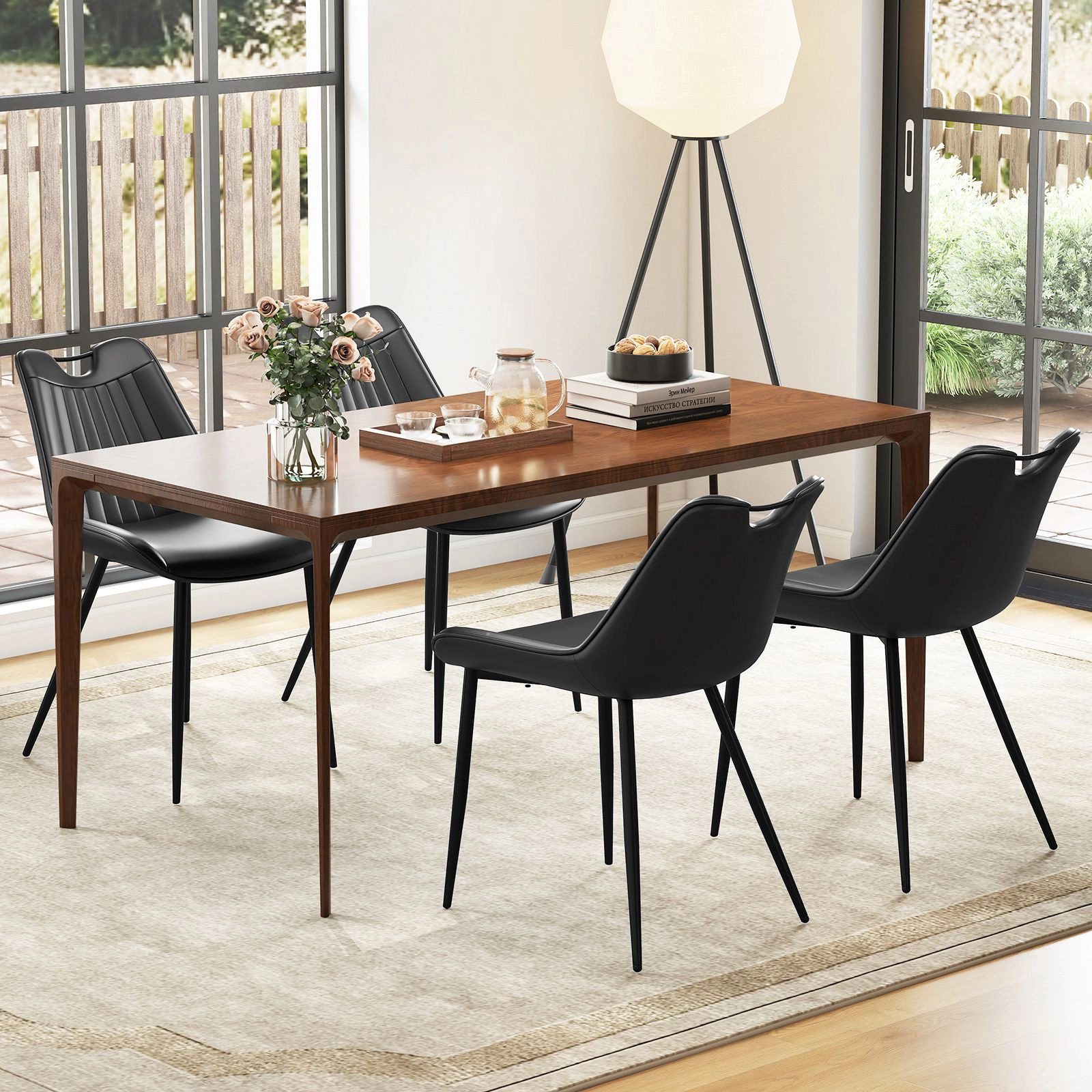SlickBlue Unisex Set of 4 Faux Leather Dining Chairs with Metal Legs