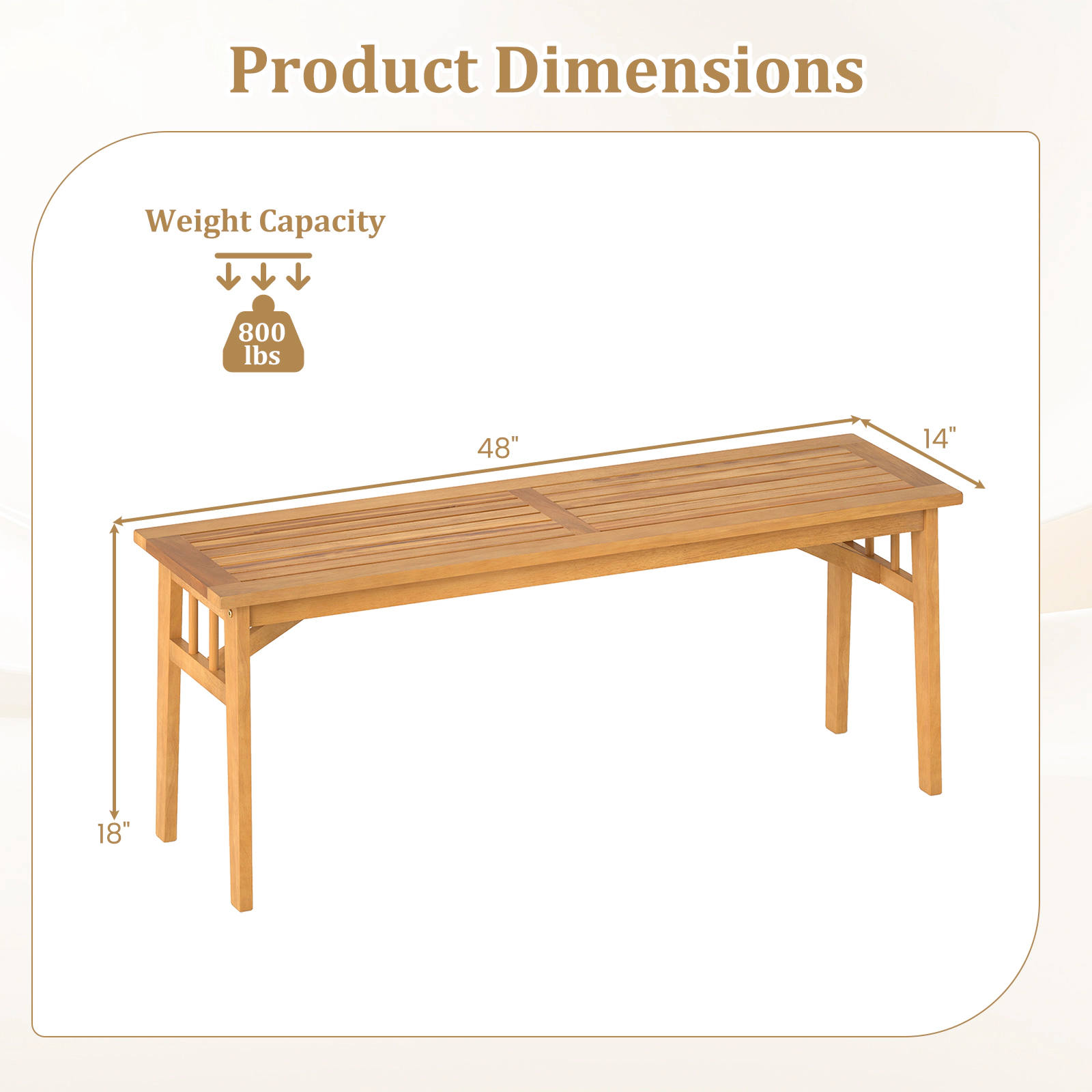 SUGIFT Set of 2 48-Inch Natural Acacia Wood Dining Benches, 800-lb Capacity