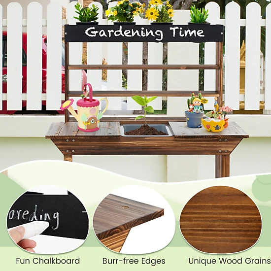 Hivvago Wooden Potting Bench Table Outdoor Mud Kitchen With Solid Fir Wood Frame