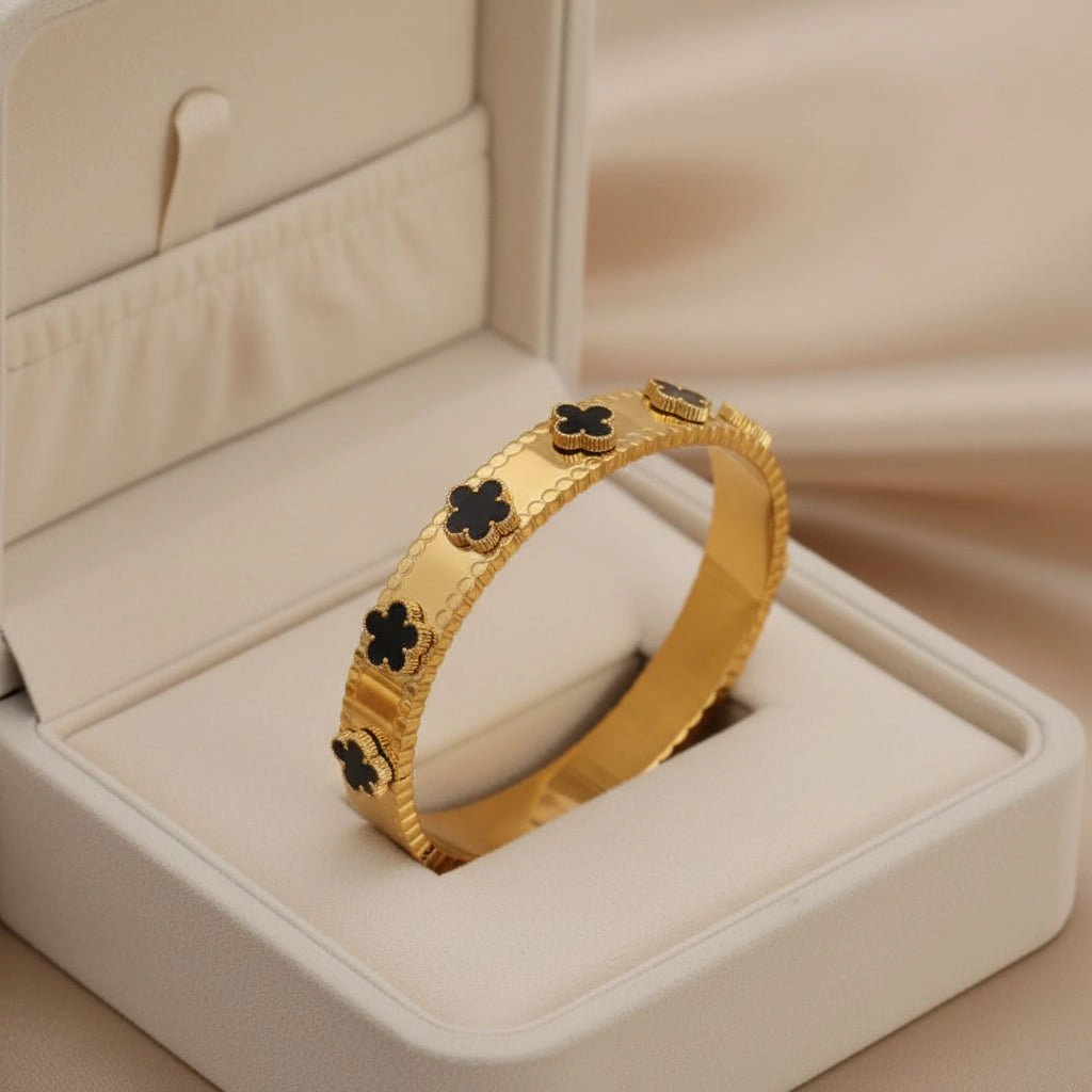 DressAtR Women's Black Flower Bangle Bracelet