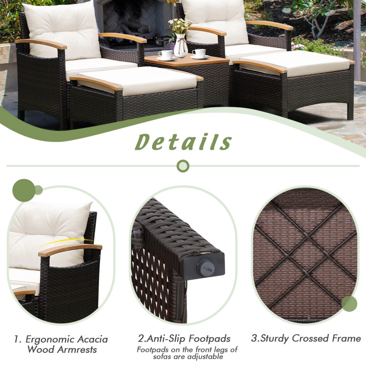 Hivvago 7 Piece Rattan Patio Sofa Set With Acacia Wood Tabletop And Armrests