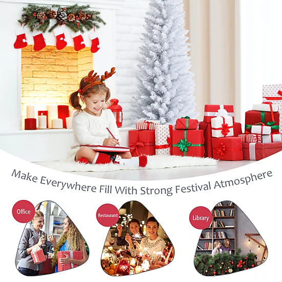 Costway 5/6/7 ft Unlit Artificial Slim Pencil Christmas Tree with Metal Stand White