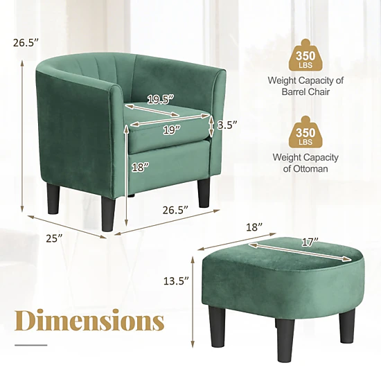 Hivvago Teddy Fabric Armchair with Matching Footrest