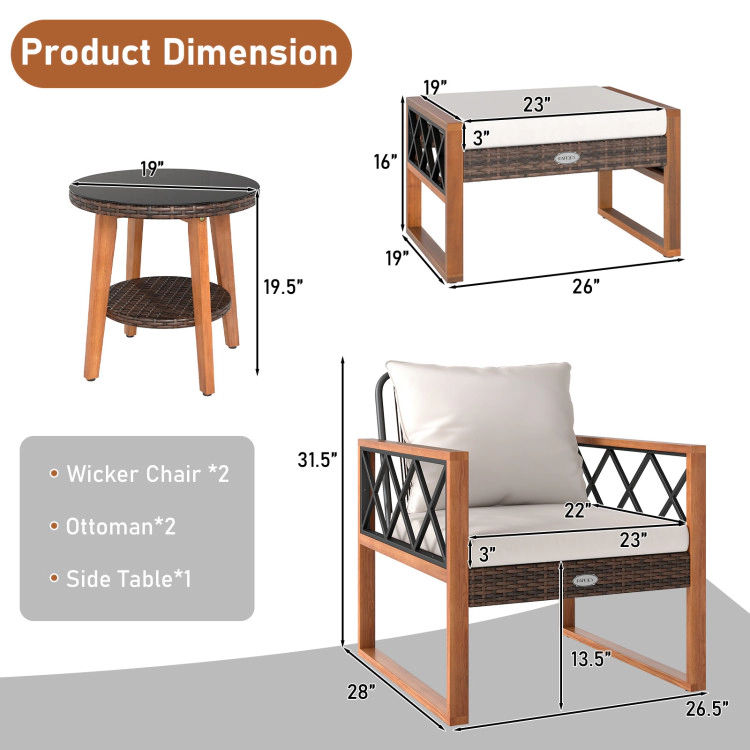 Hivvago 5 Pieces Patio Furniture Set Pe Rattan Outdoor Conversation Set With Acacia Wood