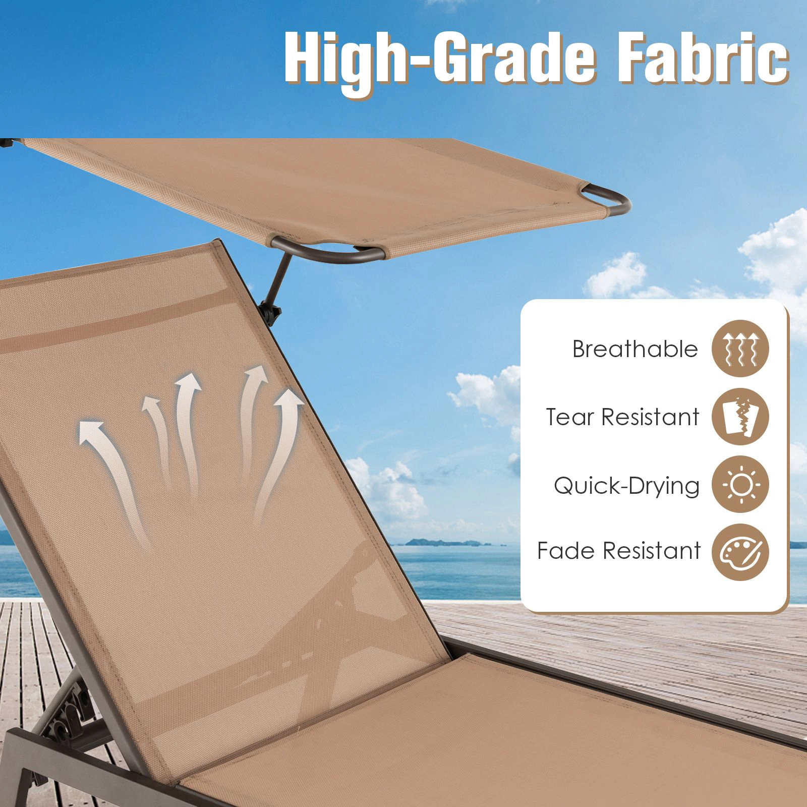 SlickBlue Reclining Patio Lounger with 6 Position Backrest and Breathable Fabric