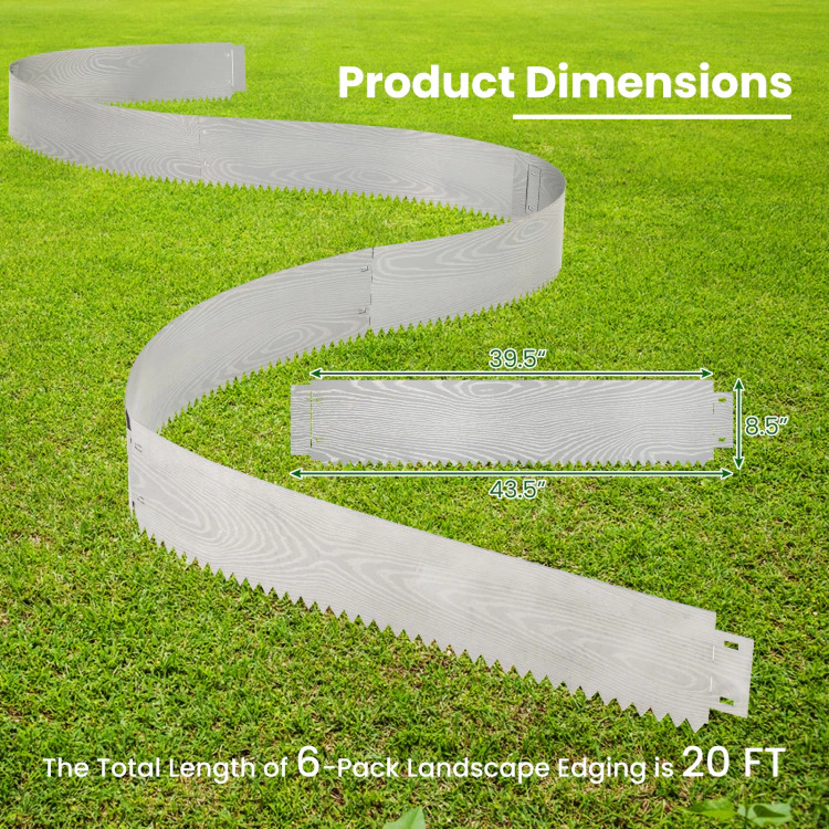 Hivvago 6-Pack 20 FT Galvanized Metal Landscape Edging for Lawn