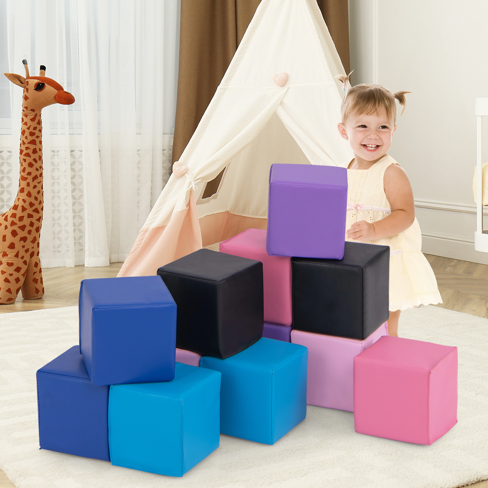 LJG 12 Pieces Soft Foam Building Blocks Climbing Foam Cubes Set for Kids