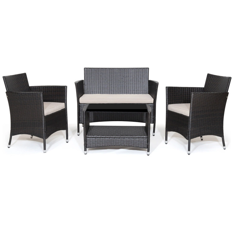 Hivvago 4 Pieces Patio Conversation Set With Soft Cushions And Tempered Glass Tabletop