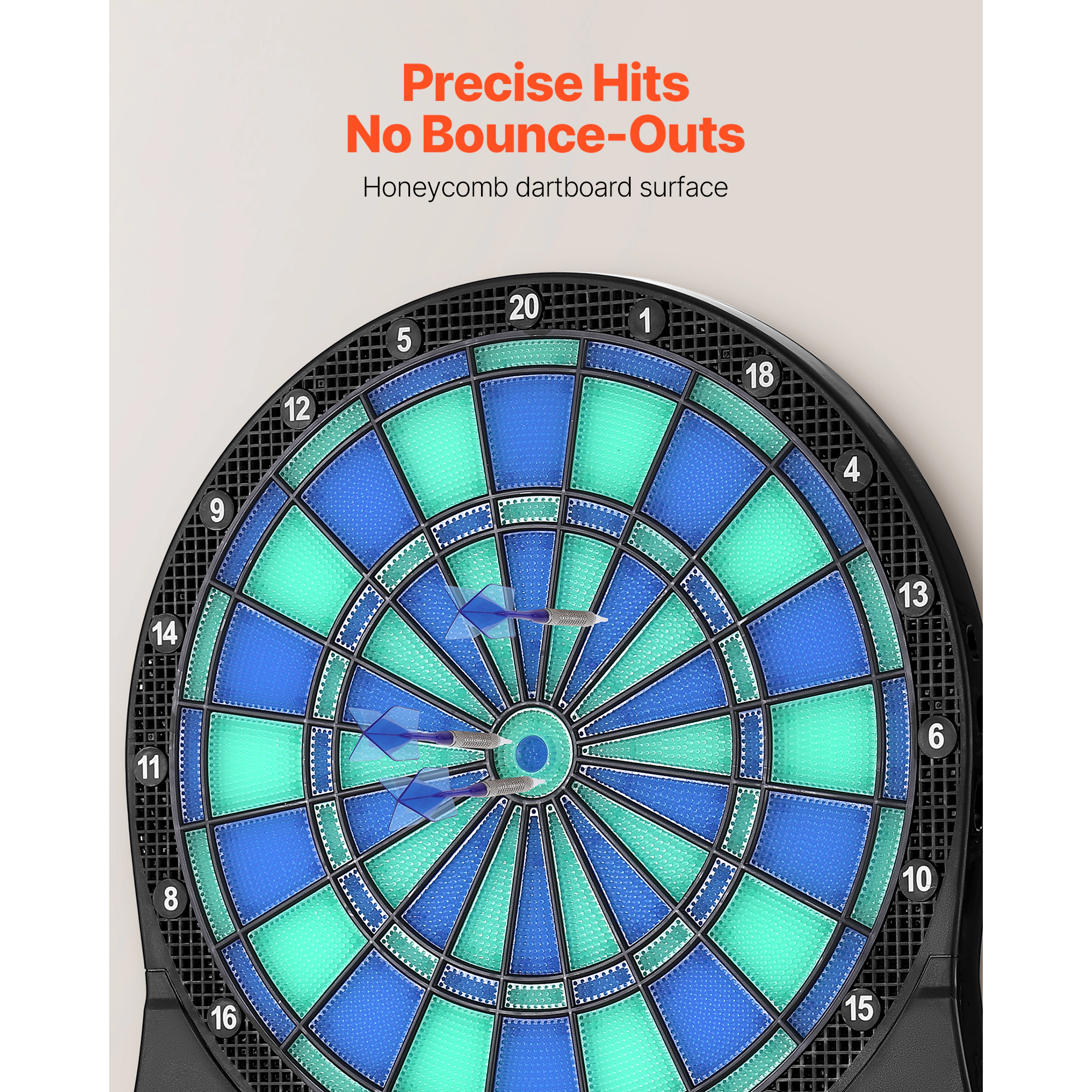 HONGGE 13.5-Inch Electronic Dart Board with LED-Lit Target and LCD Scoring Screen, 48 Games for 8 Players