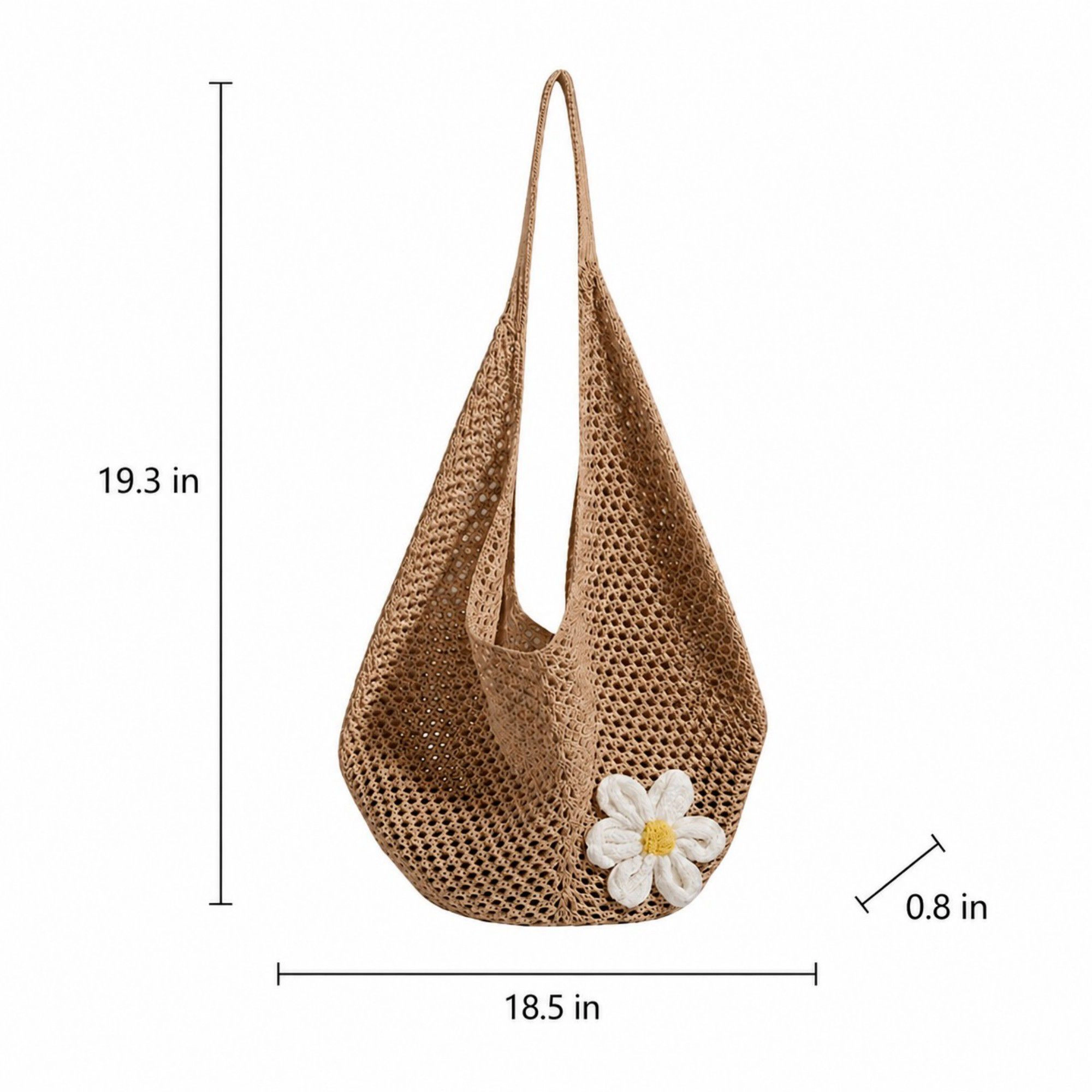 Alilang Women's Flower Detail Woven Tote Bag for Women - Lightweight Summer Shoulder Vacation