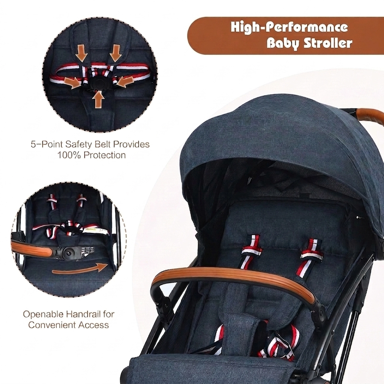 SUGIFT Blue 33-lb Capacity Lightweight Aluminum Baby Stroller with Mosquito Net Parasol and Pull Rod