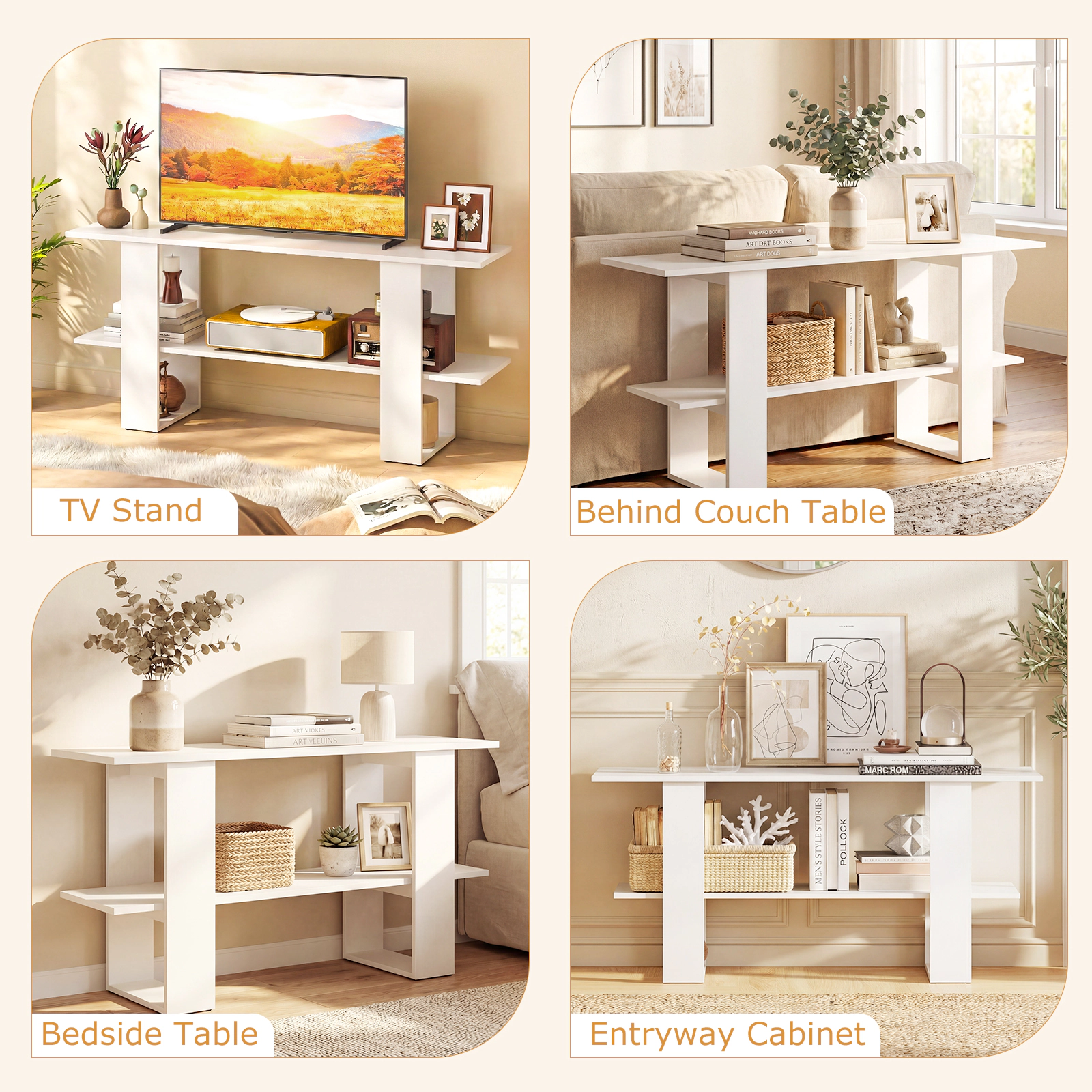 Glintex 2-Tier 48-Inch TV Stand with 8.5-Inch Floor Clearance, White