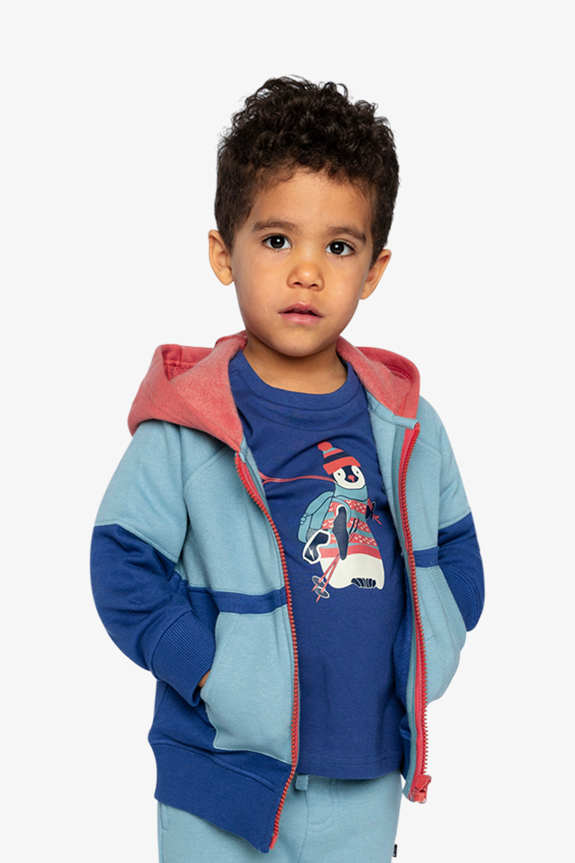 Deux par Boys Full Zip Hooded Colorblock Fleece Jacket with Front Pockets