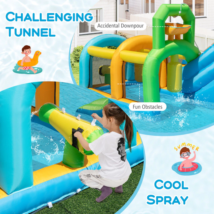 Hivvago Inflatable Water Slide Tropical Theme Dual Slide Aqua Park with 680W Blower