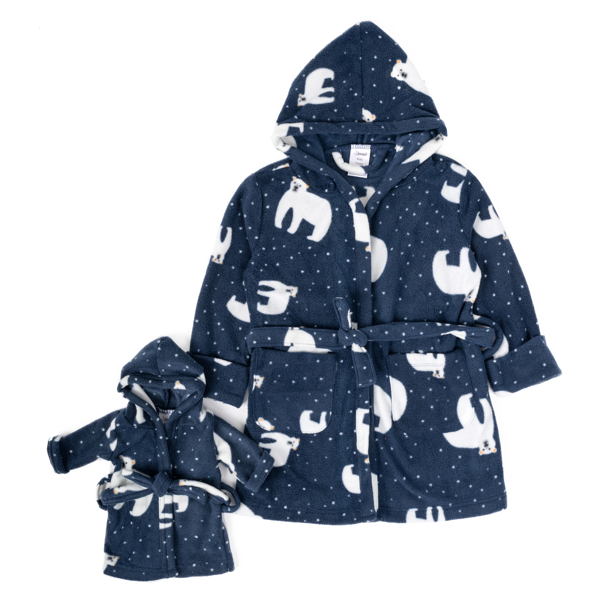 Leveret Girl & Doll Matching Hooded Fleece Holiday Animal Robes