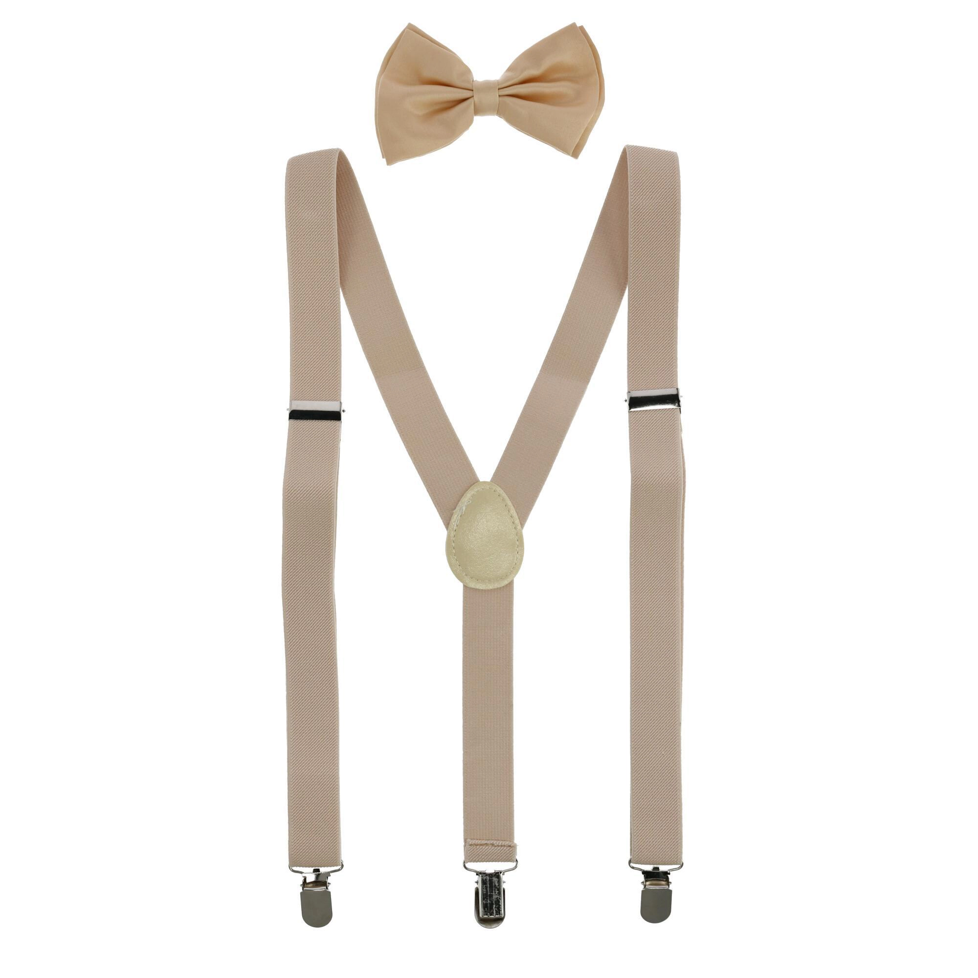 CTM Men's Solid Fashion Color Bow Tie and Suspender Set