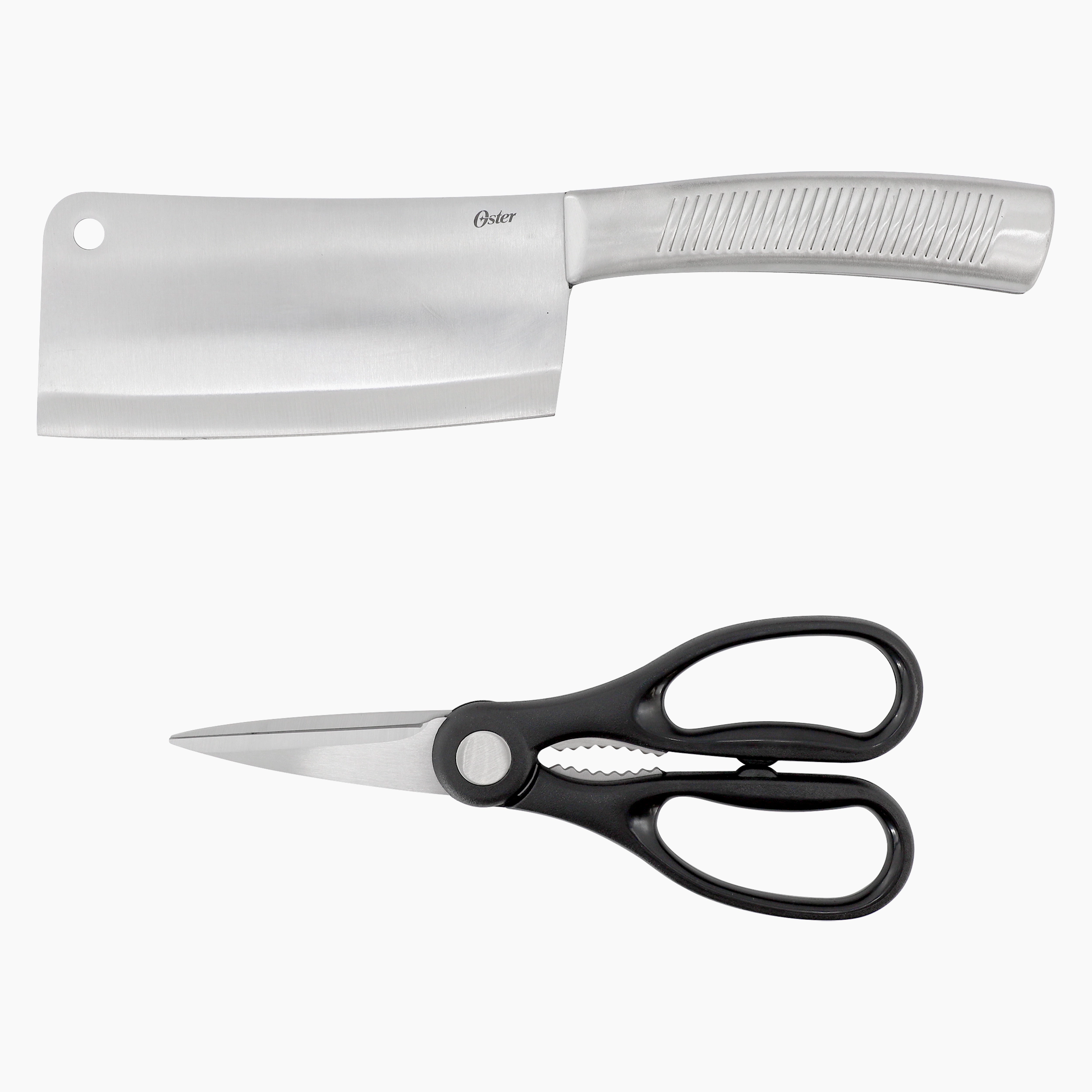 Oster Eddington 2 Piece Stainless Steel Cleaver and Scissors Set with Ridged Handles
