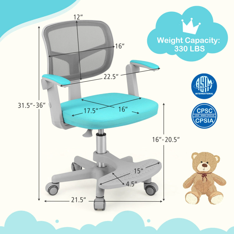 Hivvago Kids Desk Chair Children Study With Adjustable Height Armrest And Footrest