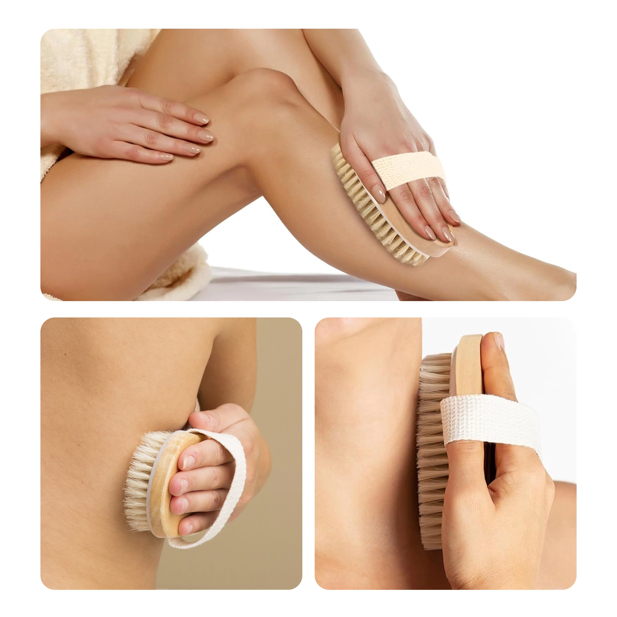 Cheer Collection 2-Pack Natural Bristle Exfoliating Body Brushes with Hand Straps
