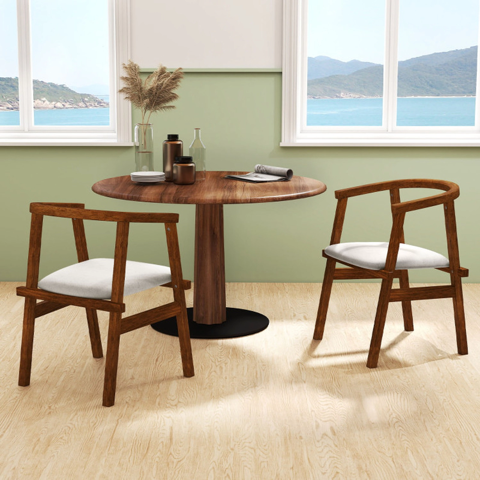 SUGIFT Set of 2 Rubber Wood Wrap Around Armrest Dining Chairs 23-in x 21.5-in x 29.5-in 340-lb Capacity Walnut