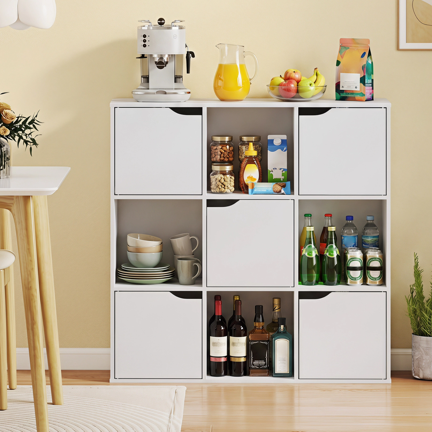 LJG Free Standing 9 Cube Storage Wood Divider Bookcase for Home and Office