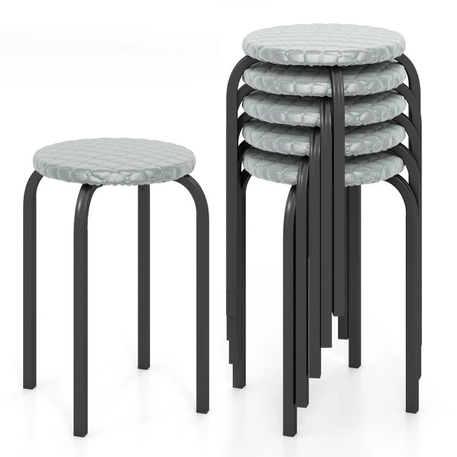 SUGIFT Stackable Round Stools with Removable Washable Covers 330-Lb Capacity Rustic Brown and Black with Gray Covers
