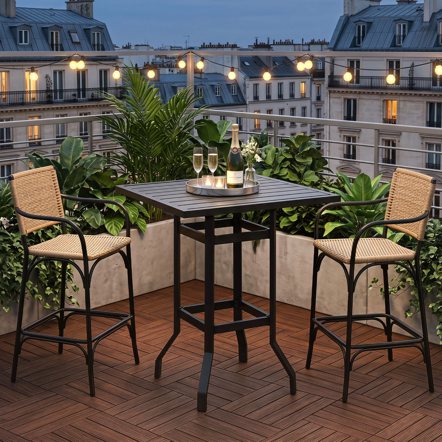 LJG 32 Inches Outdoor Steel Square Bar Table with Powder-Coated Tabletop