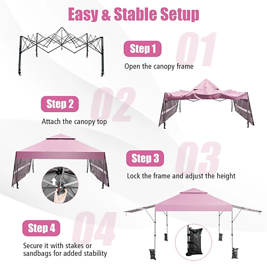 SUGIFT Dual Half-Awning Outdoor Instant Pop-up Canopy Tent Adjustable Height Blue/Gray/White