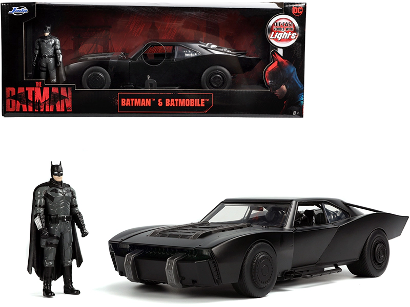 Jada Batmobile Matt Black with Lights with Batman Diecast Figurine "The Batman" (2022) Movie "DC Comics" 1/18
