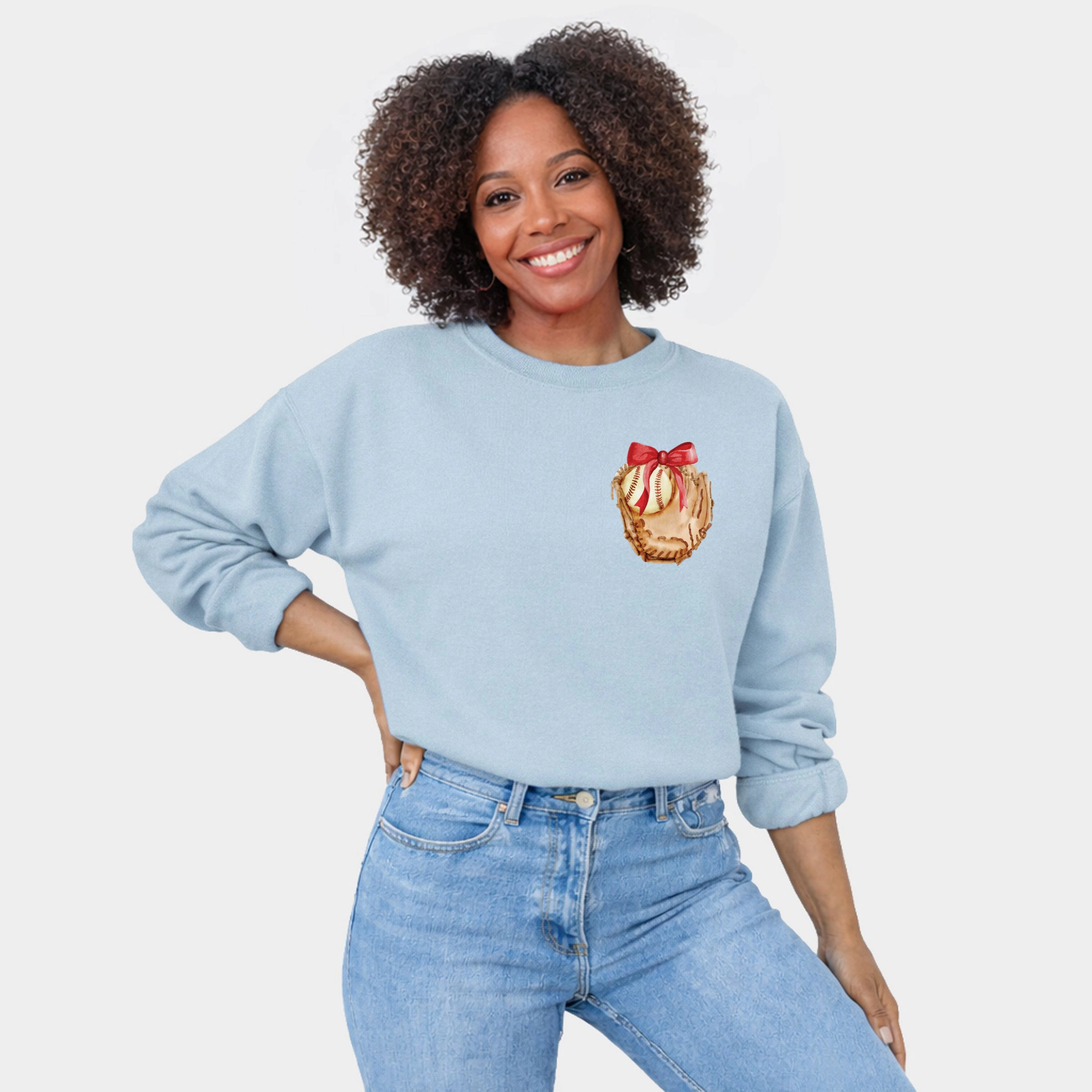 Simply Sage Market - Watercolor Baseball Collage Coquette Front and Back Design  Women's Graphic Sweatshirt