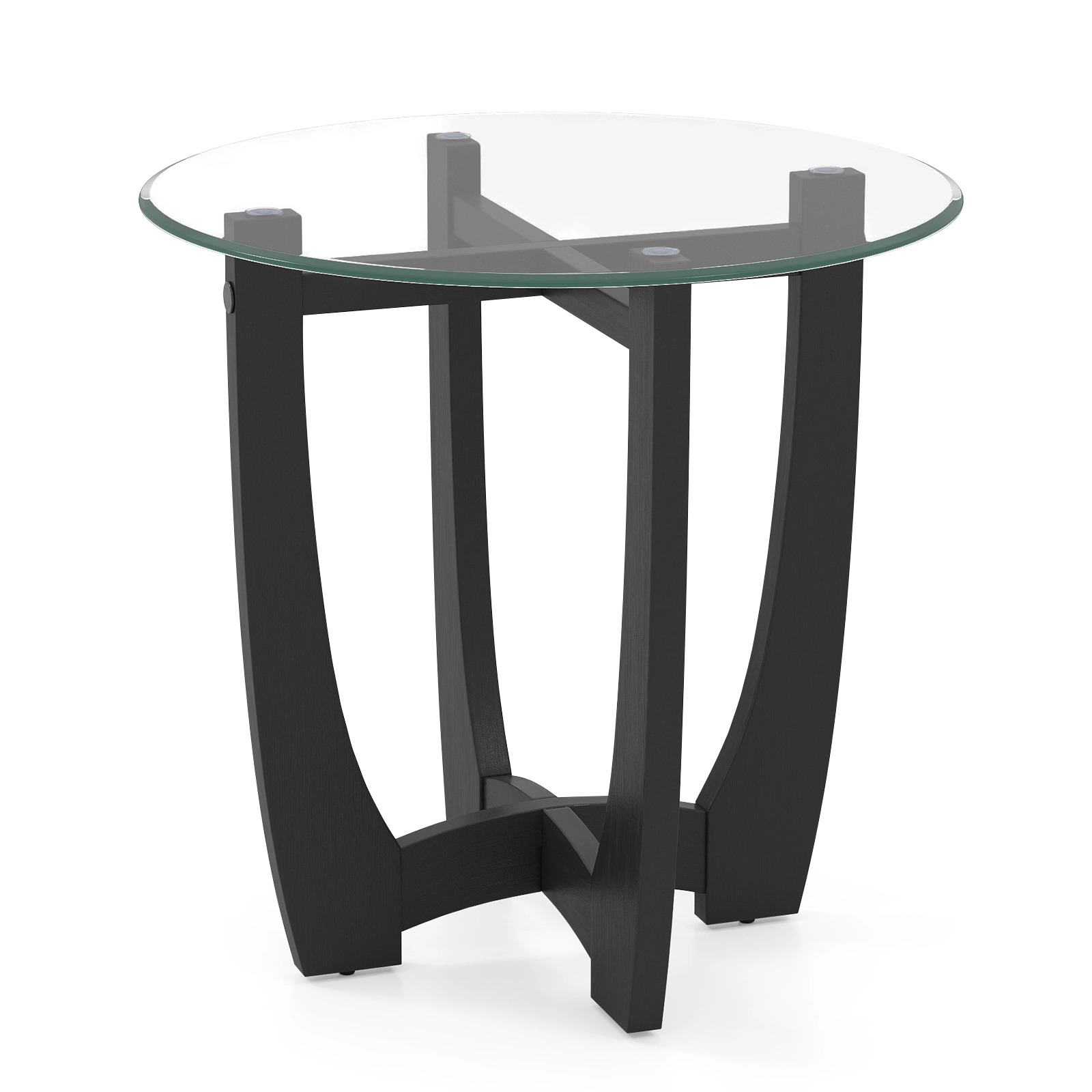 SlickBlue Round Glass Accent Table, X-Shaped Wooden Frame, Tempered Glass Top for Living Room Bedroom