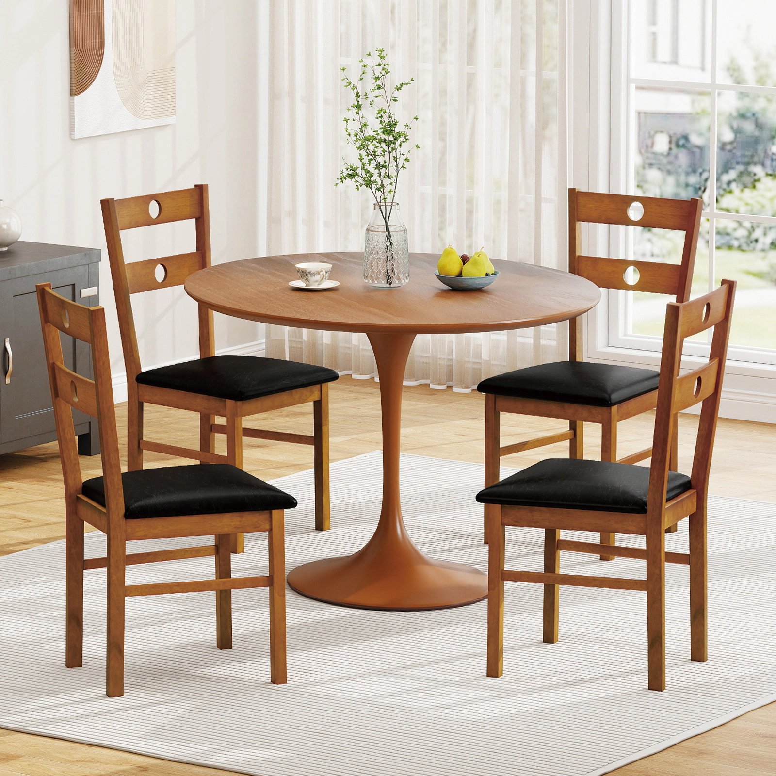 SUGIFT Hollowed Backrest and PU Leather Seat 330-lb Set of 2 Wooden Dining Chairs