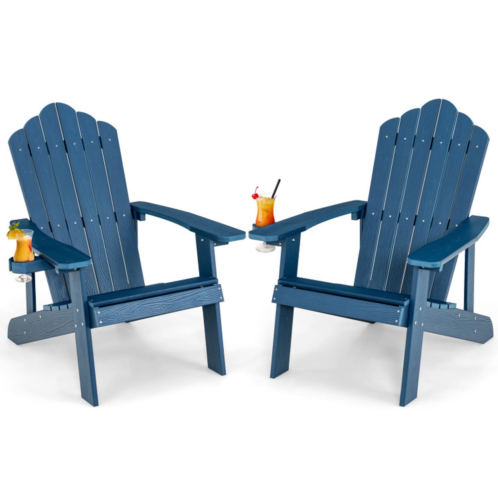 SUGIFT 2-Piece HIPS HDPE Adirondack Chair Set with Cup Holder 380-lb Adult Capacity Ages 3-8 33.5-in Adult Chair Navy