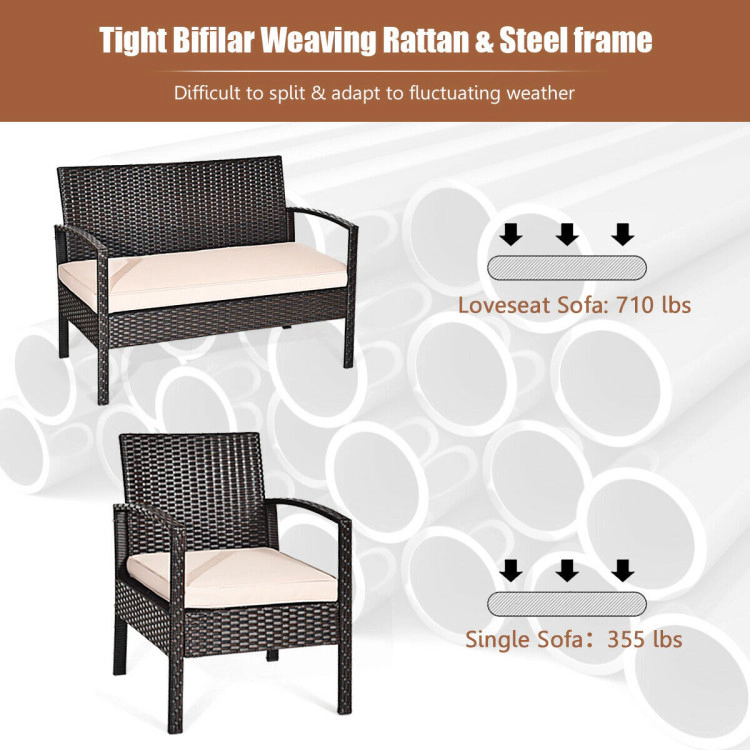 Hivvago 4 Pieces Patio Rattan Conversation Set With Loveseat Sofas And Coffee Table