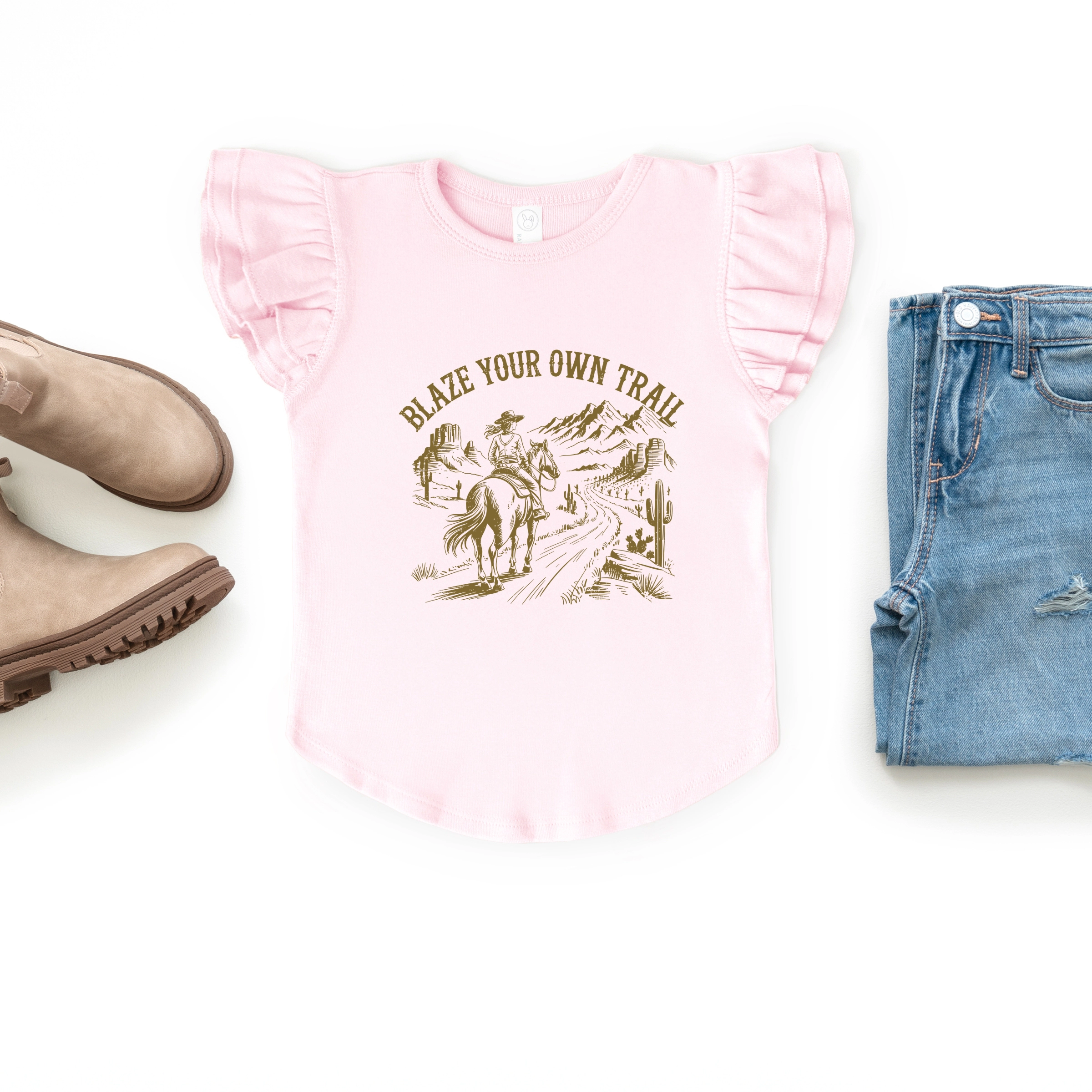 The Juniper Shop - Blaze Your Own Trail Cowgirl Flutter Sleeve Graphic T-Shirt