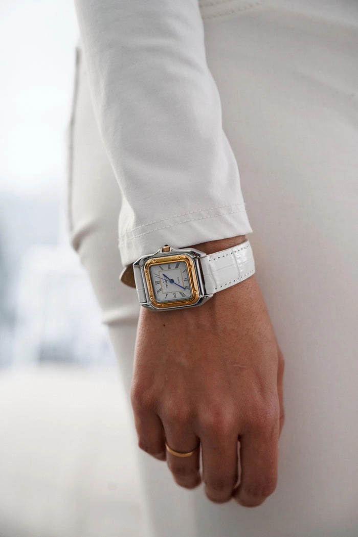 Peugeot Women's Watch 32mm Square Tank Shape White Leather Strap Watch