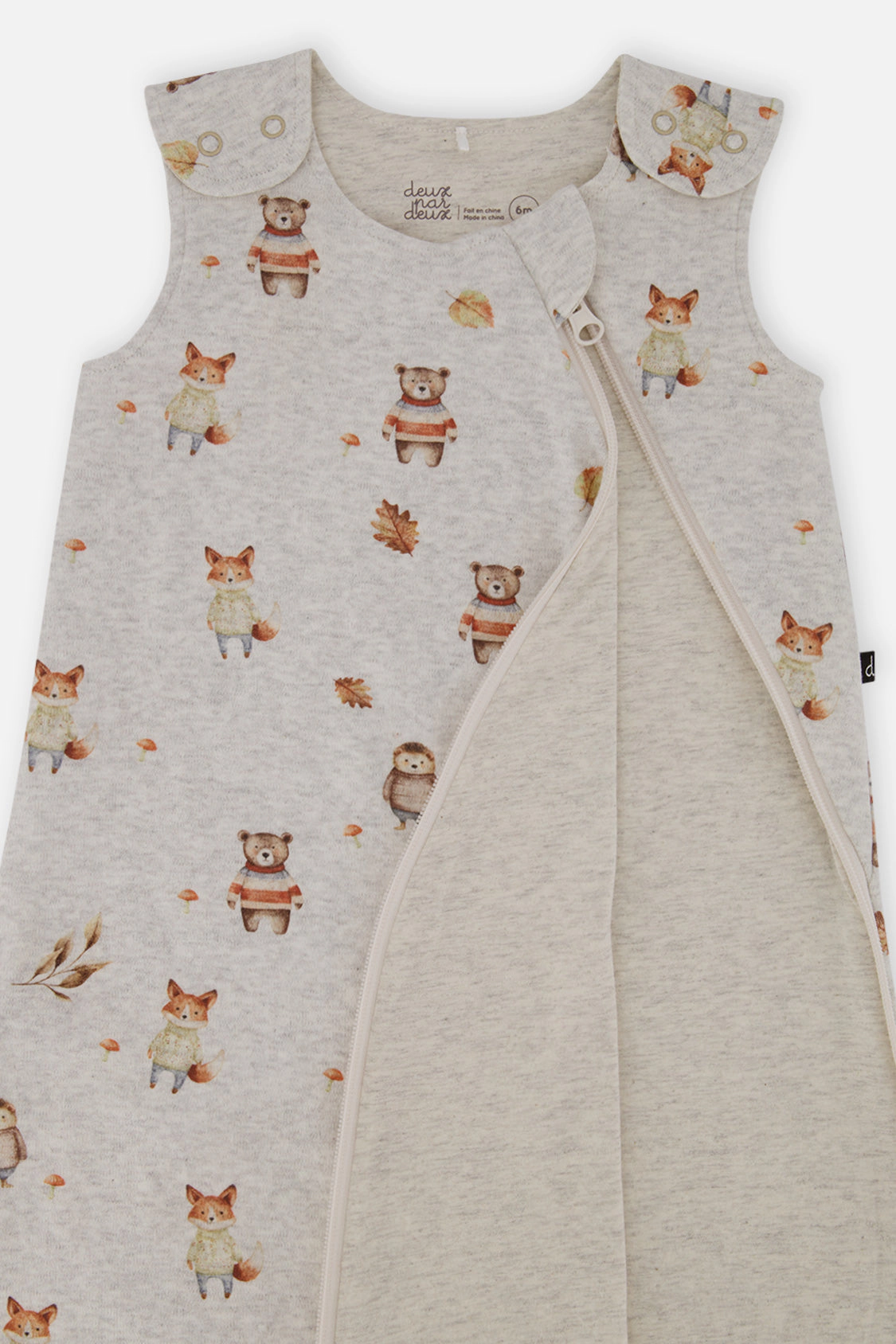 Deux par Boys Organic Cotton Zip Sleep Sack with Woodland Animal Print