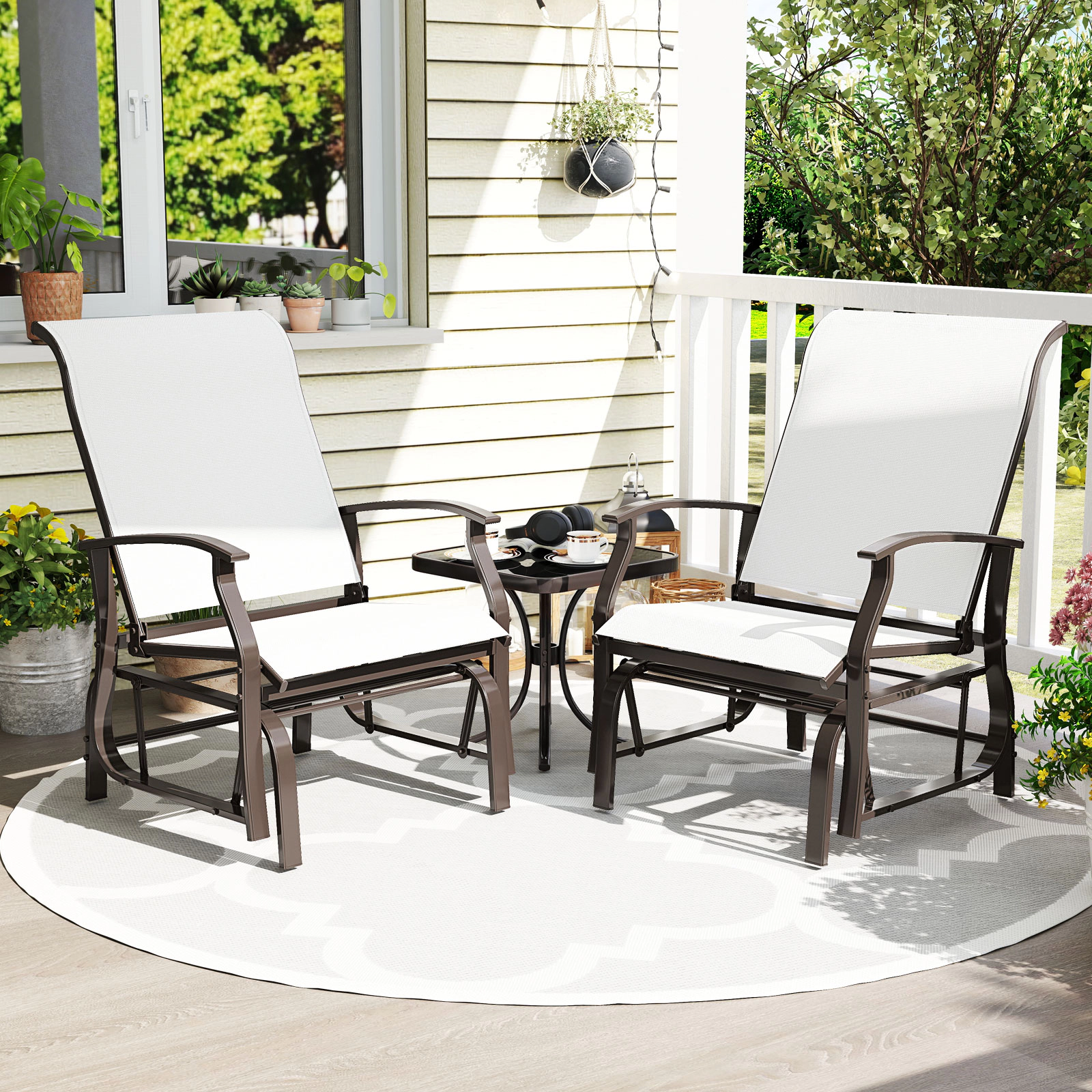 LJG Outdoor Glider Chairs Set of 2 with Ergonomic Backrest and Seat