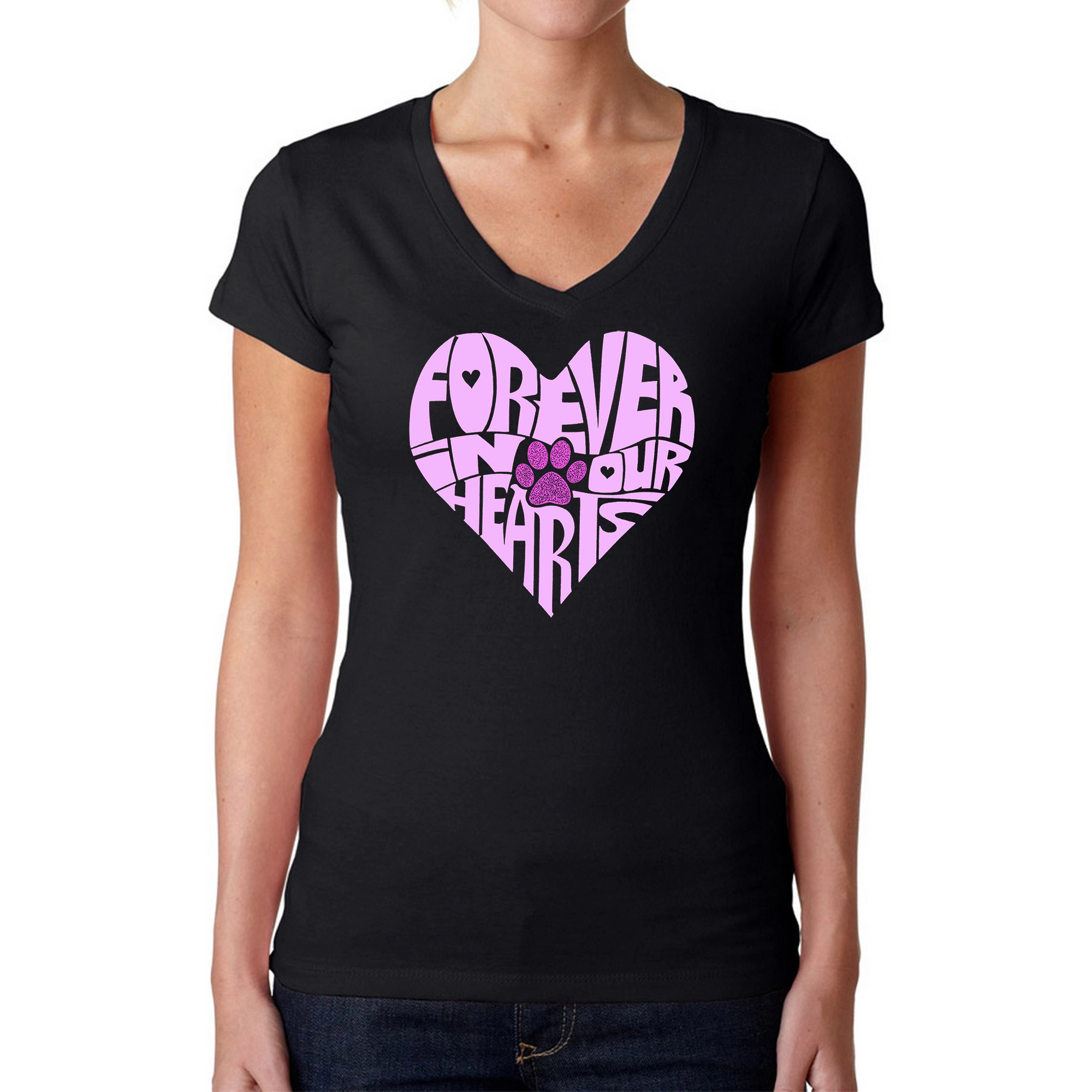 LA Pop Art Womens Word V-Neck T-Shirt - Forever Our Hearts