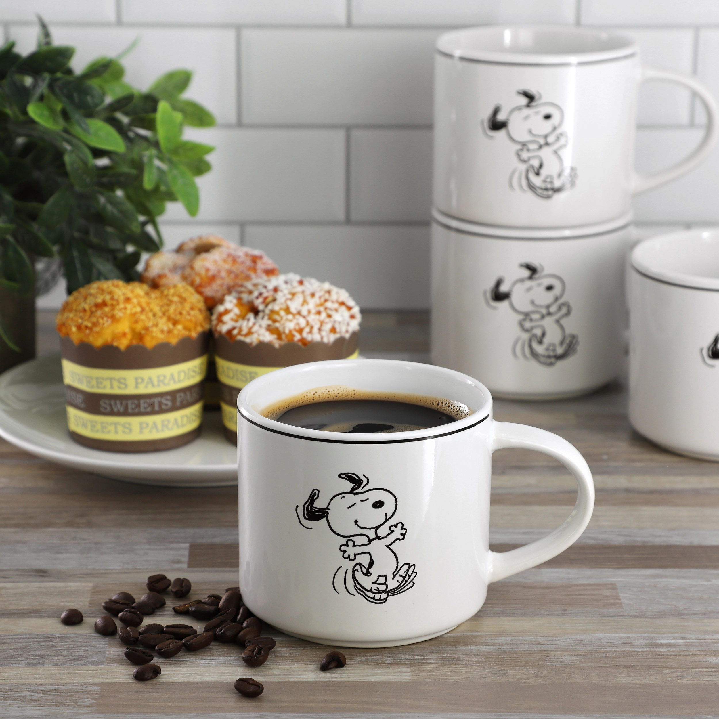 Peanuts Best Day Ever 4 Piece 16 Ounce Stoneware Mug Set in White